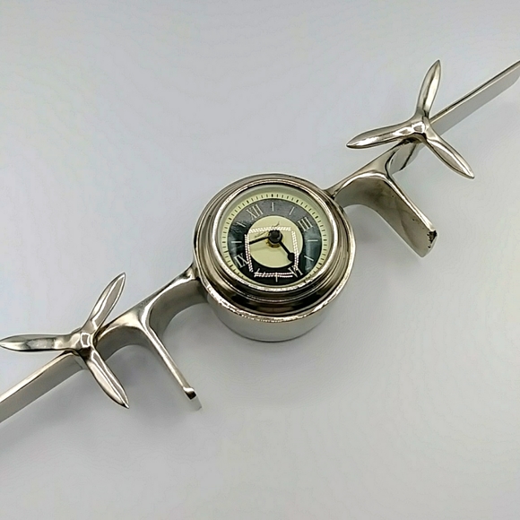 None Other - ✈️2 xHP! Art Deco Industrial Airplane Clock, Polished Metal